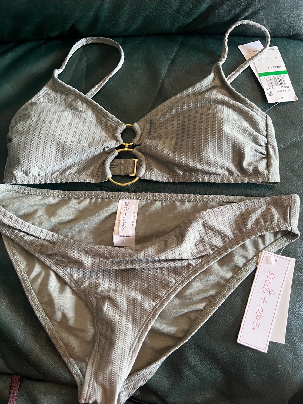 Salt + Cove Olive Green Ring-Detail Women's Bikini